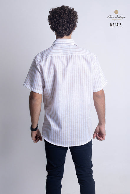 CAMISA RAYAS BEIGE Y BLANCO