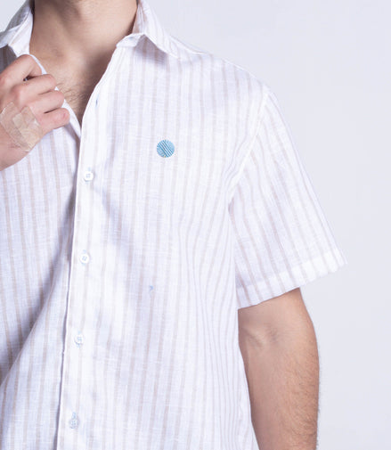 CAMISA RAYAS BEIGE Y BLANCO