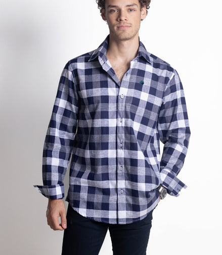 CAMISA CUADROS AZUL MARINO, BLANCO Y GRIS CLARO