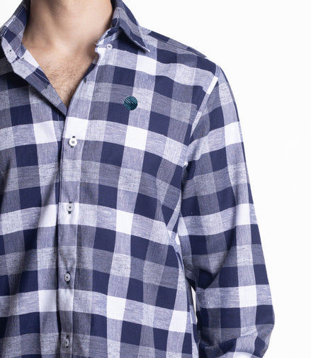 CAMISA CUADROS AZUL MARINO, BLANCO Y GRIS CLARO