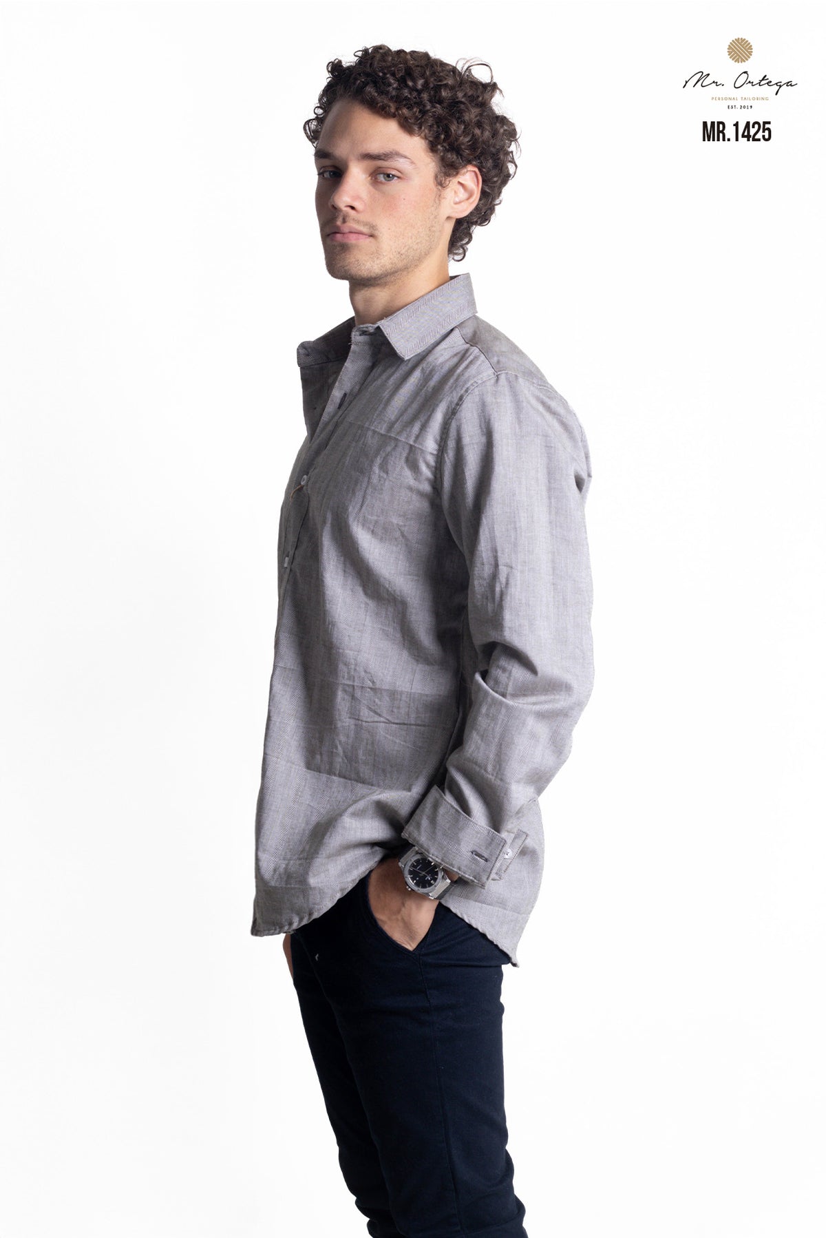 CAMISA LISA GRIS CENIZO MANGA LARGA
