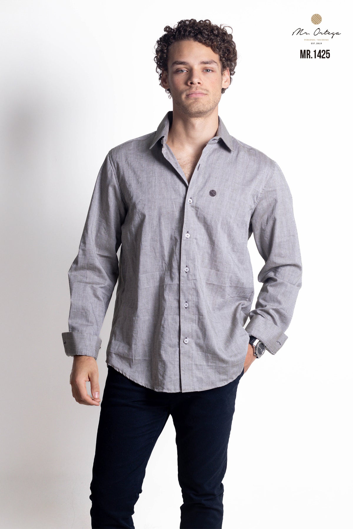 CAMISA LISA GRIS CENIZO MANGA LARGA