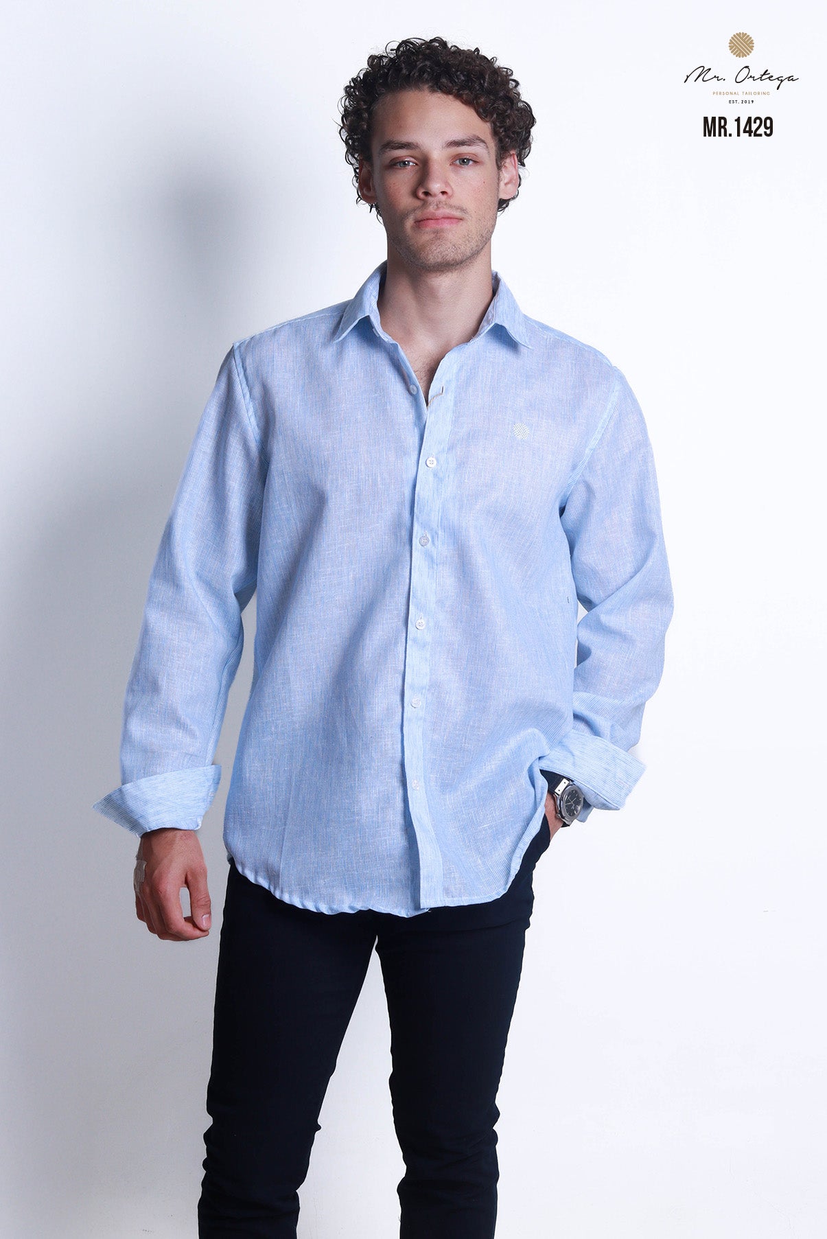 CAMISA AZUL CIELO JASPEADA