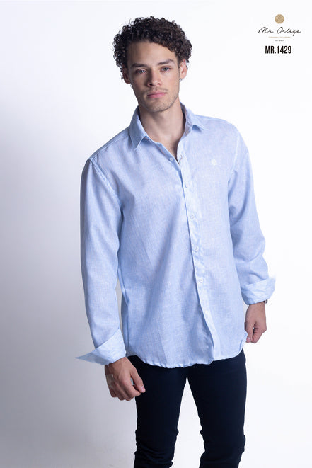 CAMISA AZUL CIELO JASPEADA