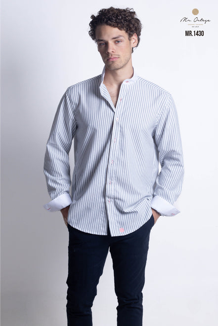 CAMISA RAYAS GRIS Y BLANCO