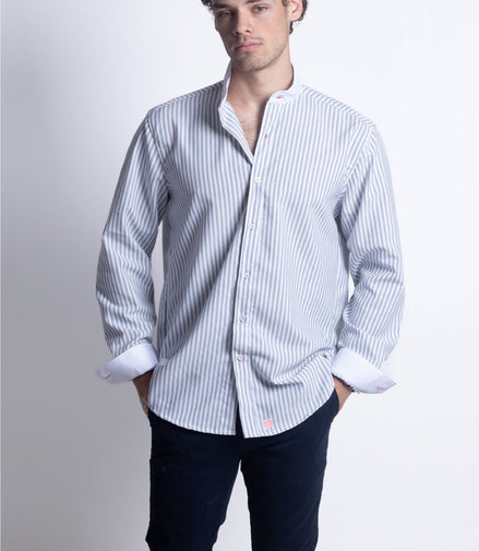 CAMISA RAYAS GRIS Y BLANCO