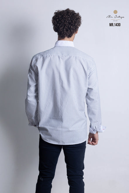 CAMISA RAYAS GRIS Y BLANCO