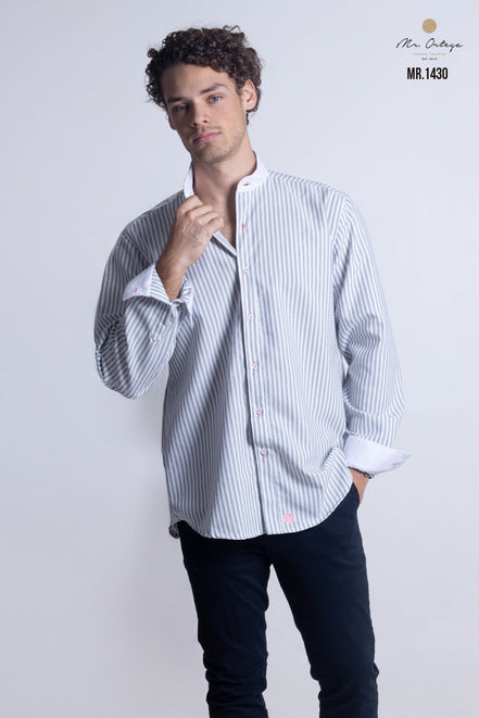 CAMISA RAYAS GRIS Y BLANCO