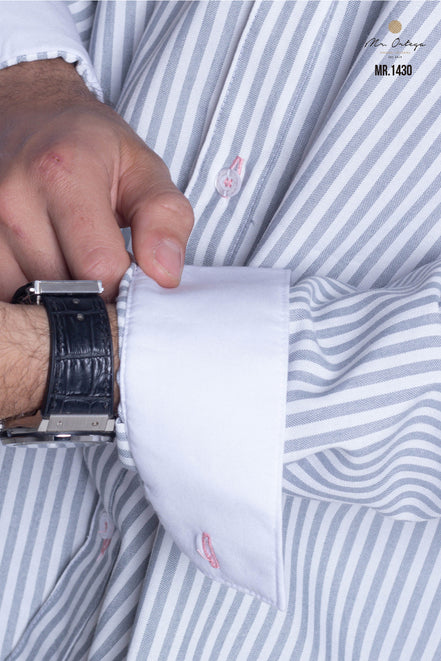CAMISA RAYAS GRIS Y BLANCO