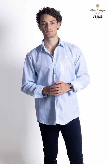 CAMISA LINEAS AZUL CLARO Y BLANCO