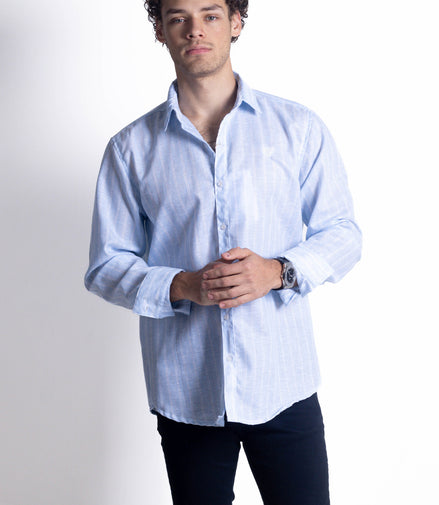 CAMISA LINEAS AZUL CLARO Y BLANCO