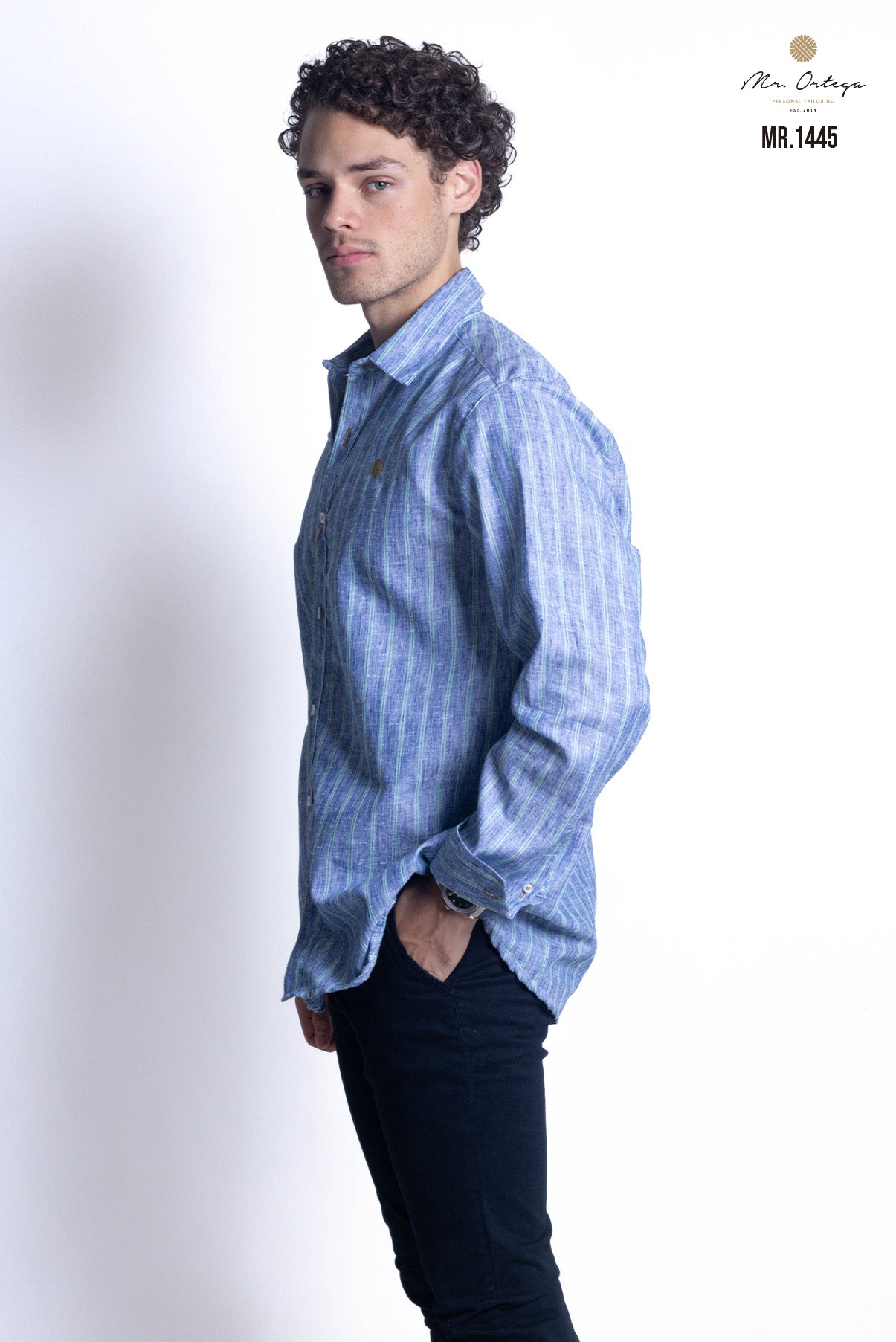 CAMISA RAYAS AZUL MARINO Y VERDE MANGA LARGA