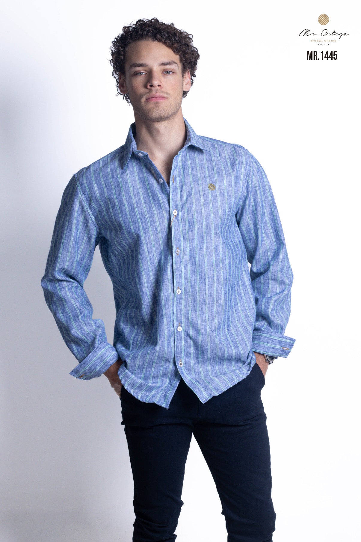 CAMISA RAYAS AZUL MARINO Y VERDE MANGA LARGA