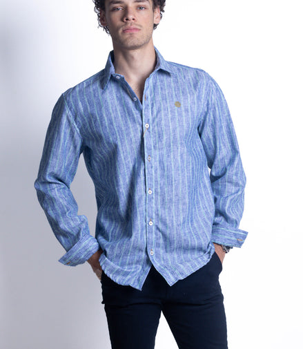 CAMISA RAYAS AZUL MARINO Y VERDE