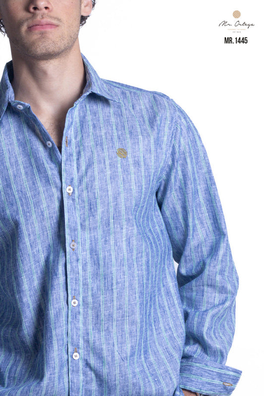 CAMISA RAYAS AZUL MARINO Y VERDE MANGA LARGA