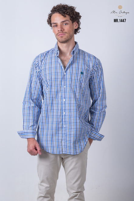 CAMISA CUADROS AZUL, BLANCO Y VERDE