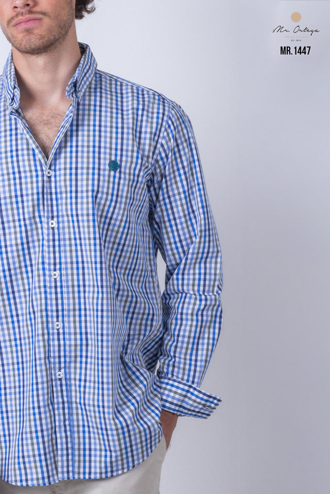 CAMISA CUADROS AZUL, BLANCO Y VERDE