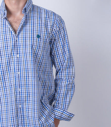 CAMISA CUADROS AZUL, BLANCO Y VERDE