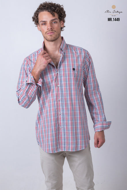 CAMISA CUADROS GRIS, CAFE, AZUL Y BLANCO