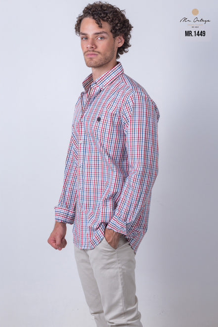 CAMISA CUADROS GRIS, CAFE, AZUL Y BLANCO