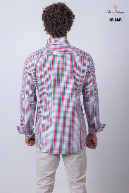 CAMISA CUADROS GRIS, CAFE, AZUL Y BLANCO