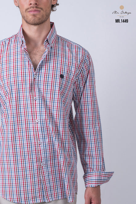 CAMISA CUADROS GRIS, CAFE, AZUL Y BLANCO