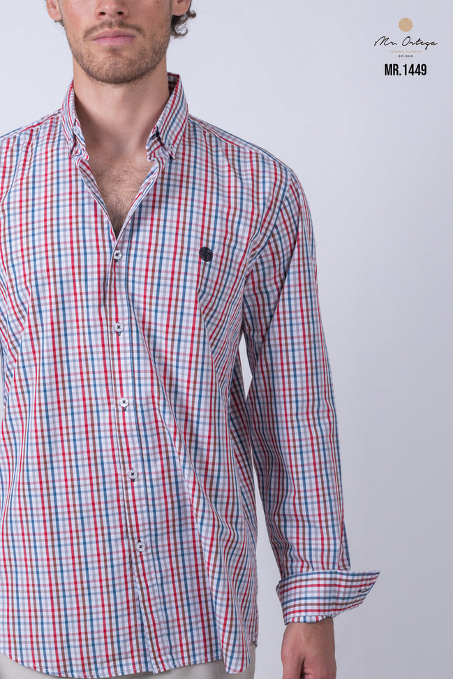 CAMISA CUADROS GRIS, CAFE, AZUL Y BLANCO