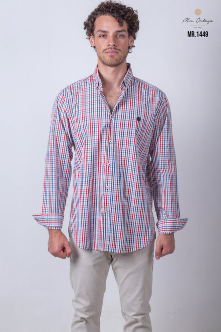 CAMISA CUADROS GRIS, CAFE, AZUL Y BLANCO