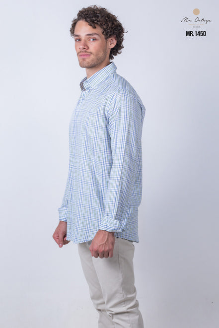 CAMISA CUADROS VERDE, AZUL Y BLANCO