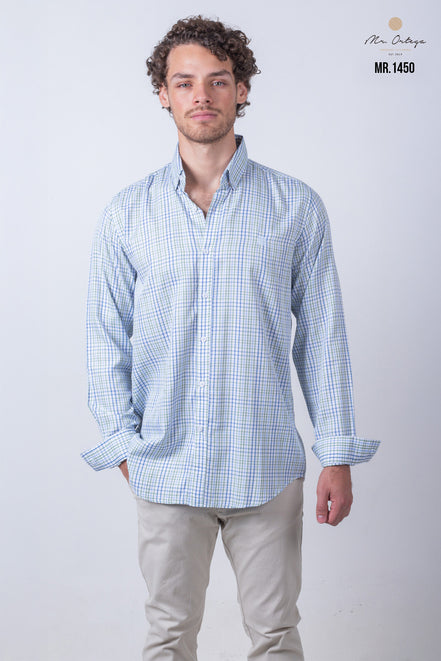 CAMISA CUADROS VERDE, AZUL Y BLANCO
