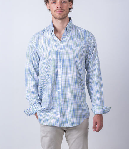 CAMISA CUADROS VERDE, AZUL Y BLANCO