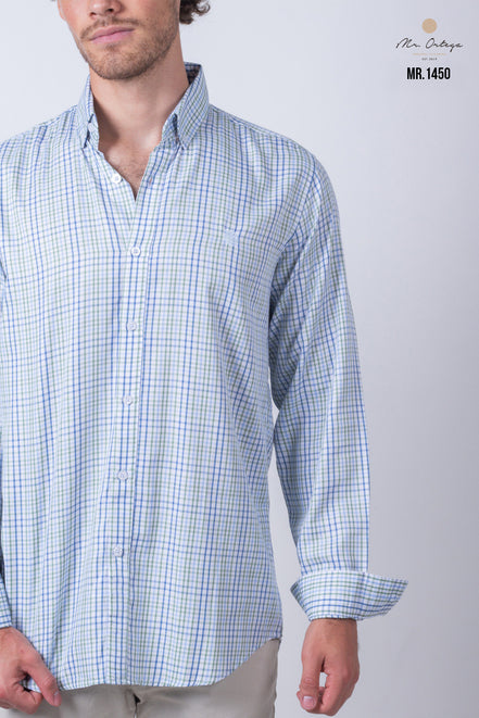 CAMISA CUADROS VERDE, AZUL Y BLANCO