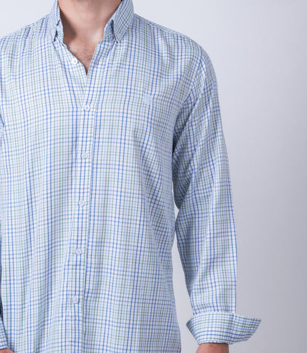 CAMISA CUADROS VERDE, AZUL Y BLANCO