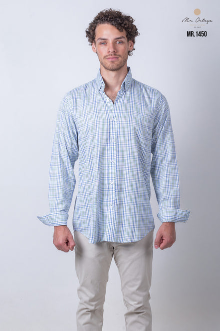 CAMISA CUADROS VERDE, AZUL Y BLANCO
