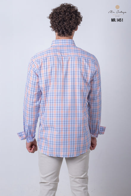 CAMISA CUADROS NARANJA, AZUL Y BLANCO