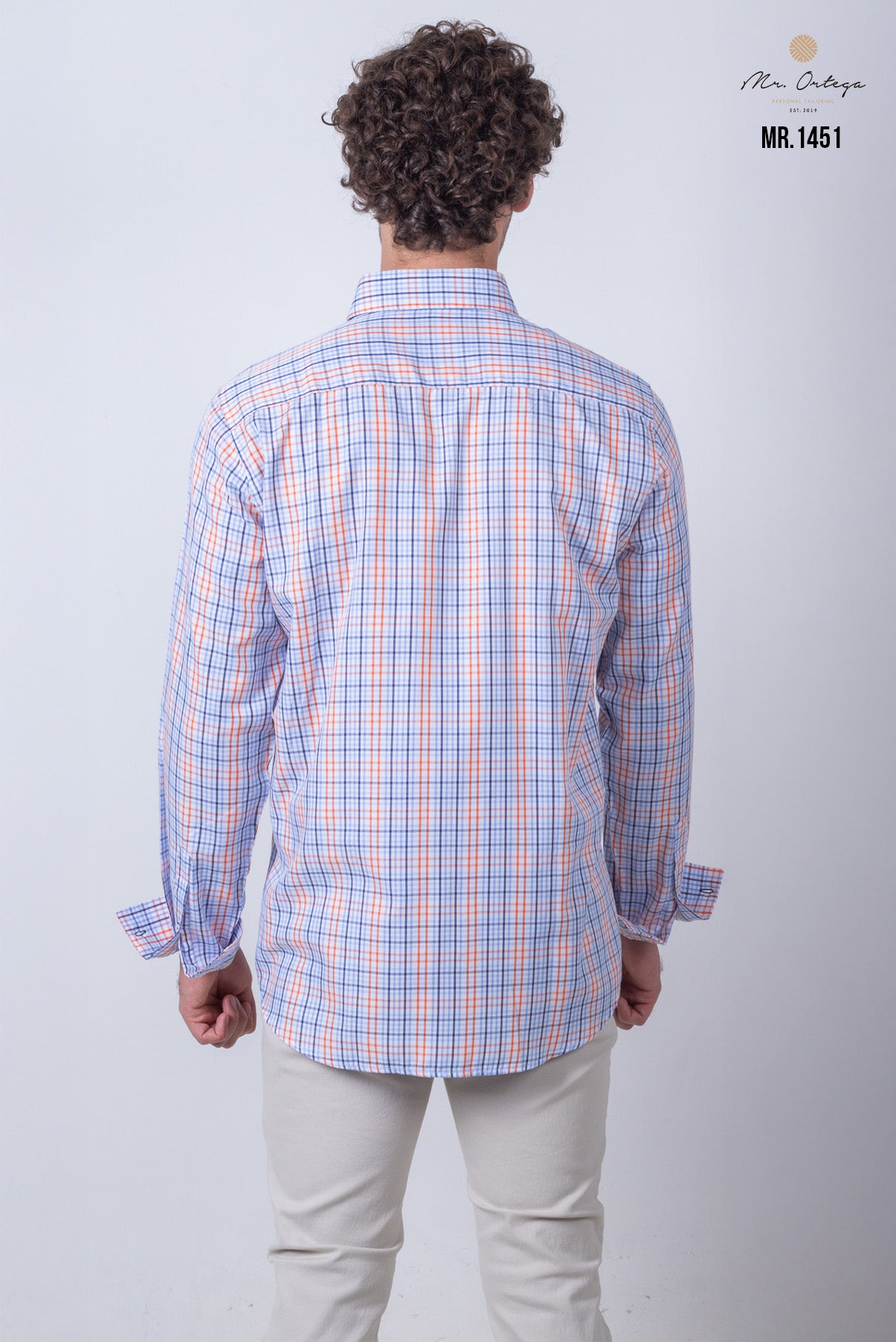 CAMISA CUADROS NARANJA, AZUL Y BLANCO