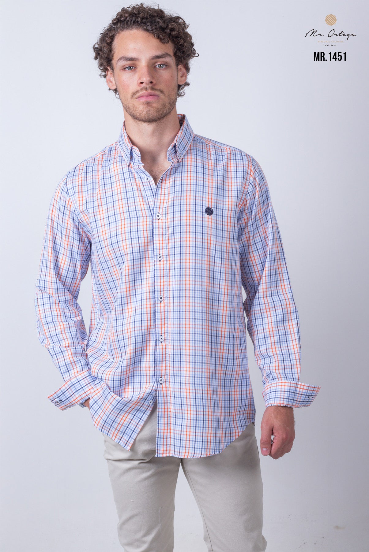 CAMISA CUADROS NARANJA, AZUL Y BLANCO