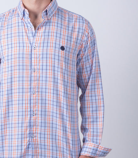 CAMISA CUADROS NARANJA, AZUL Y BLANCO