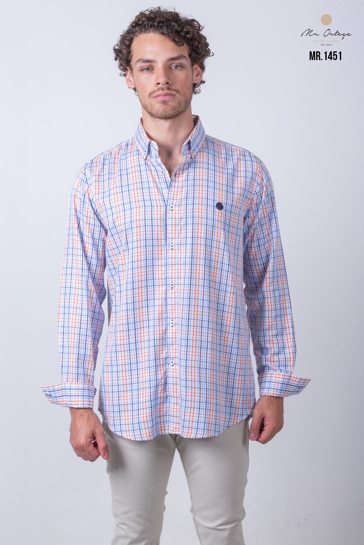 CAMISA CUADROS NARANJA, AZUL Y BLANCO