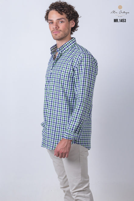CAMISA CUADROS VERDE, AZUL Y BLANCO