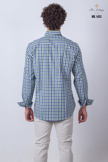 CAMISA CUADROS VERDE, AZUL Y BLANCO