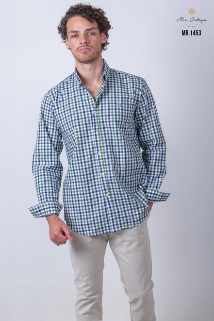 CAMISA CUADROS VERDE, AZUL Y BLANCO