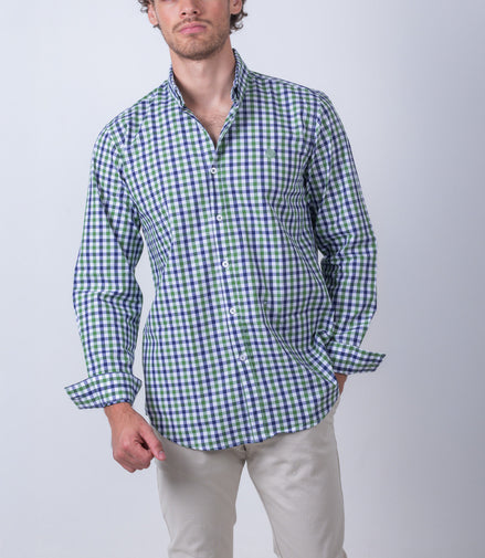 CAMISA CUADROS VERDE, AZUL Y BLANCO