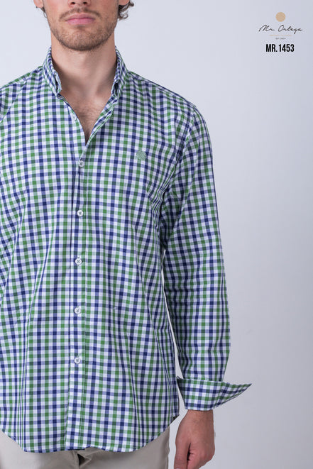 CAMISA CUADROS VERDE, AZUL Y BLANCO