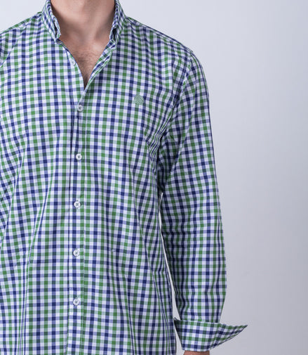 CAMISA CUADROS VERDE, AZUL Y BLANCO