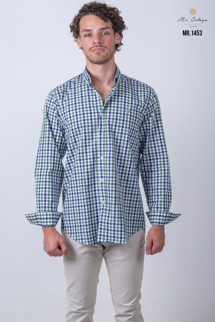 CAMISA CUADROS VERDE, AZUL Y BLANCO