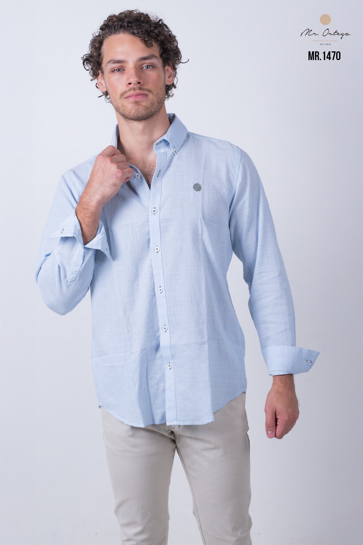 CAMISA LISA AZUL CLARO BORDADO VERDE