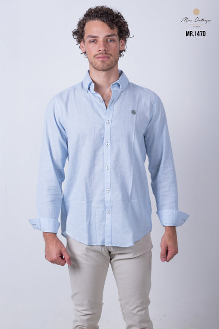 CAMISA LISA AZUL CLARO BORDADO VERDE