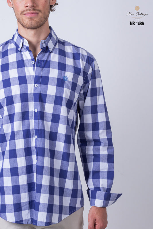 CAMISA CUADROS AZUL Y BLANCO MANGA LARGA
