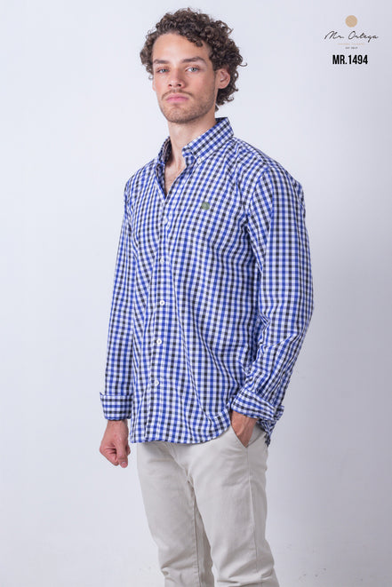 CAMISA CUADROS BLANCO, AZUL Y NEGRO